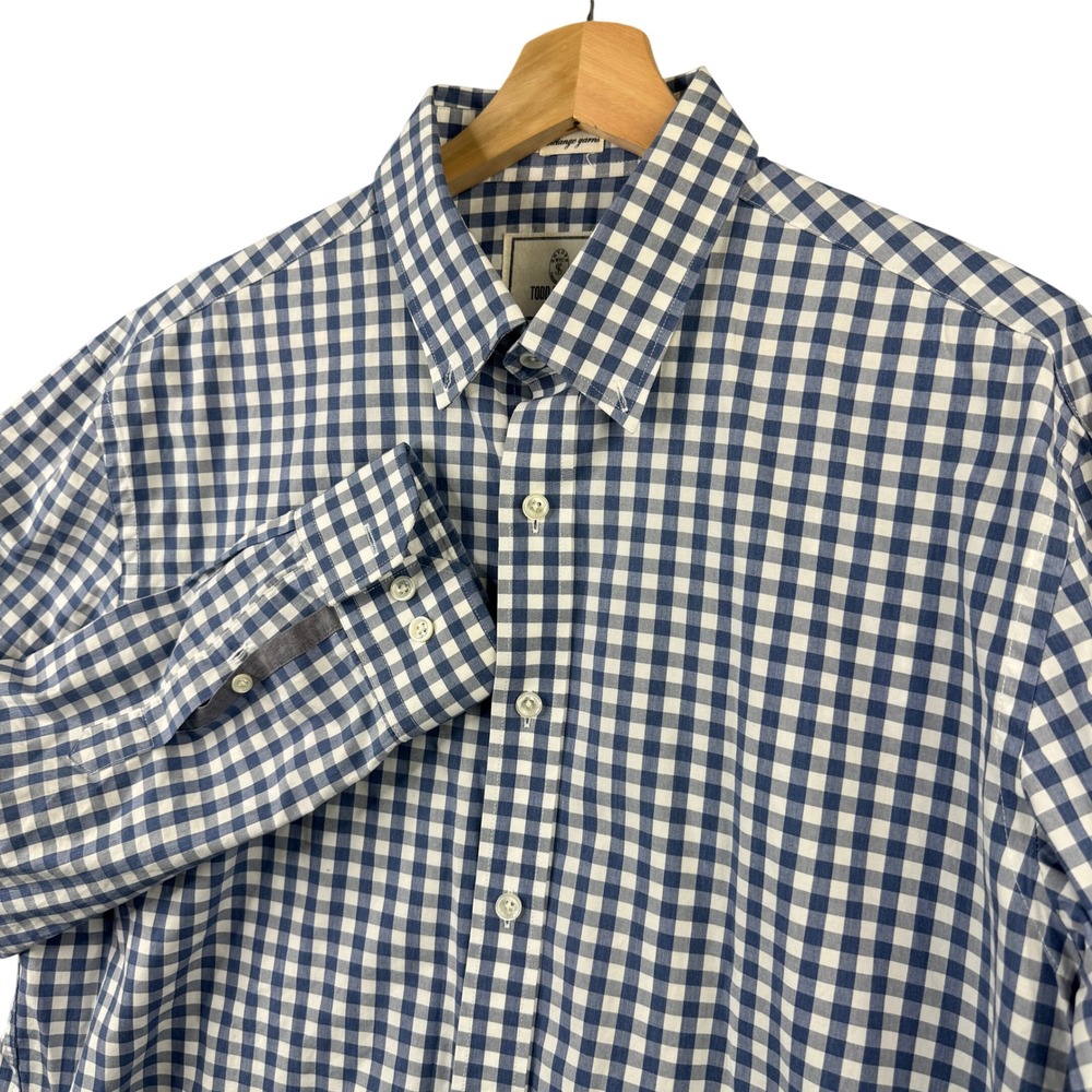 Todd Snyder Mens Blue White Gingham Check Melange Yarns Cotton Shirt 16.5 32/33